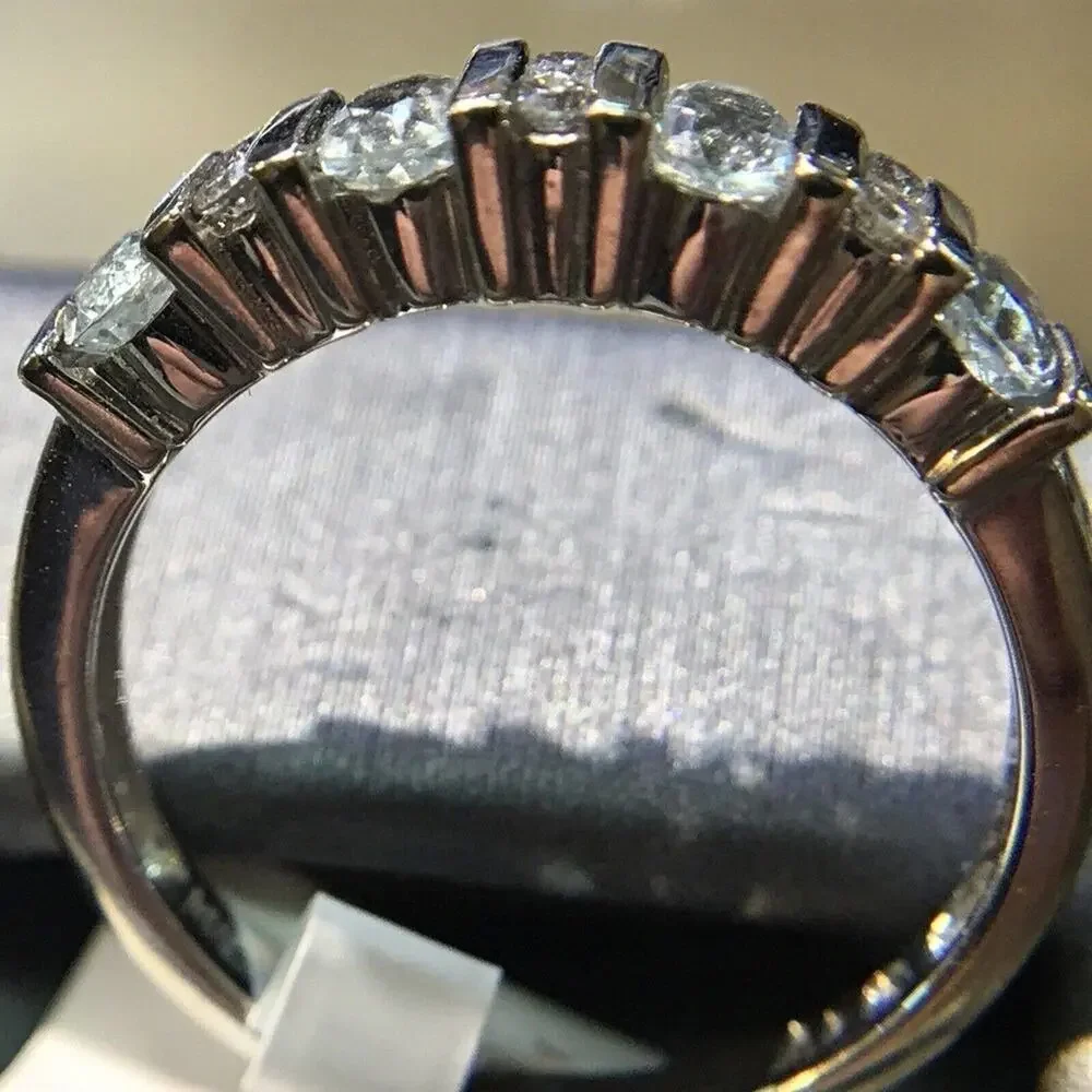 Aquamarine Ring Sz7 6 Round Stones Sterling Silver 925 (All Stones Simulated)